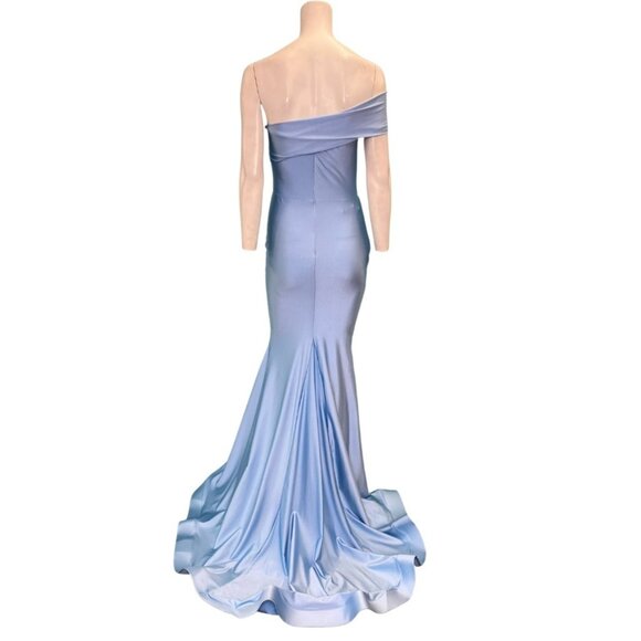 Jessica Angel 548 One Shoulder Maxi Gown Cold Blue Size Small NWT - Picture 2 of 5